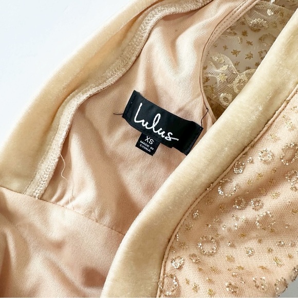 Lulus Dress Womens XS Champagne Beige Sequin Ruffled Midi Party - Picture 4 of 8